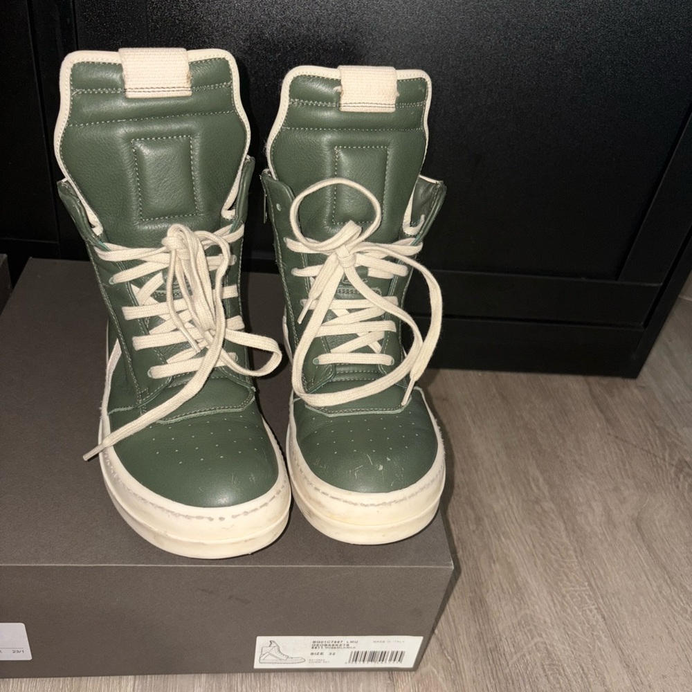 Rick Owens Kids Green and Cream Boots
